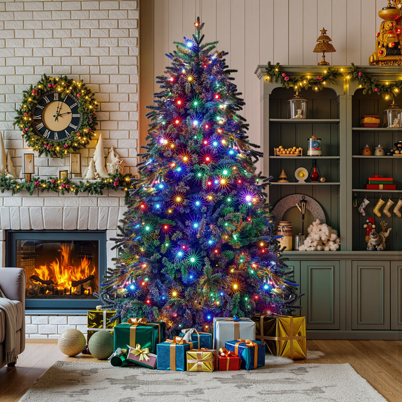 Artificial With Lights Christmas Tree Classic Spruce 7.5ft Equipped With23 Kinds Of Led Clear Lights Easy Storage Assembly Fireproof